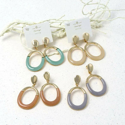 Japanese non-pierced earrings- Minimal Marble Oval Earrings – Screw-Back Style