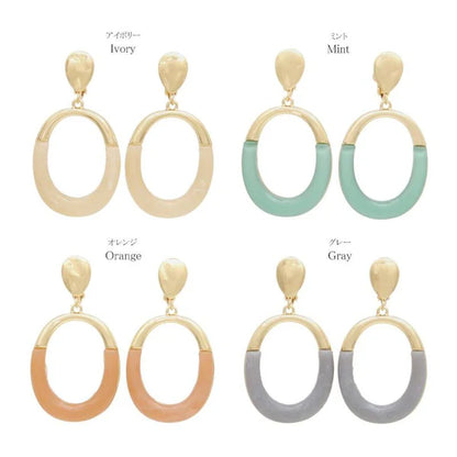 Japanese non-pierced earrings- Minimal Marble Oval Earrings – Screw-Back Style