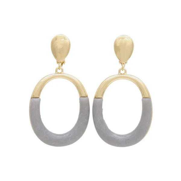 Japanese non-pierced earrings- Minimal Marble Oval Earrings – Screw-Back Style