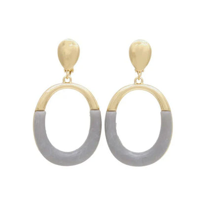 Japanese non-pierced earrings- Minimal Marble Oval Earrings – Screw-Back Style