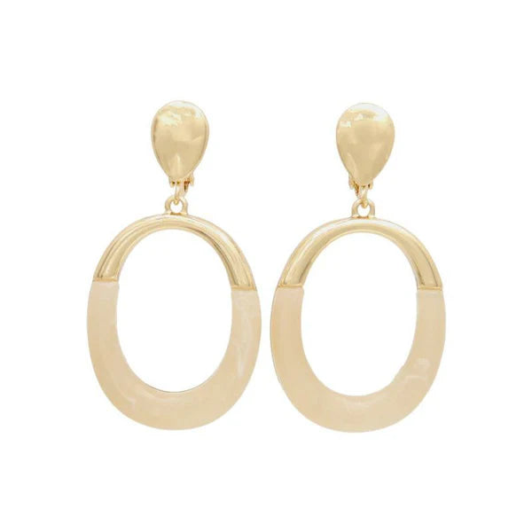 Japanese non-pierced earrings- Minimal Marble Oval Earrings – Screw-Back Style