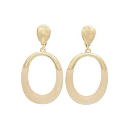 Japanese non-pierced earrings- Minimal Marble Oval Earrings – Screw-Back Style