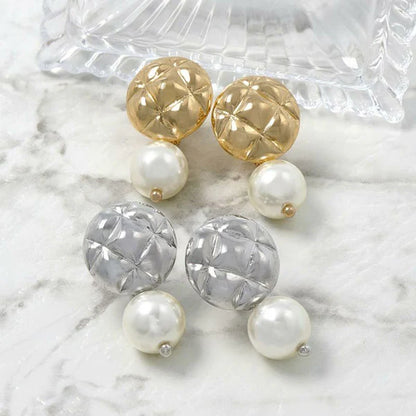 Japanese non-pierced earrings- Nickel-Free Quilted Circle Pearl Screw-Back Earrings