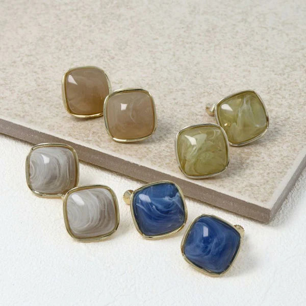 Japanese non-pierced earrings- Rhombus Marble Metal Frame Earrings – Screw-Back Style