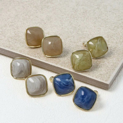 Japanese non-pierced earrings- Rhombus Marble Metal Frame Earrings – Screw-Back Style