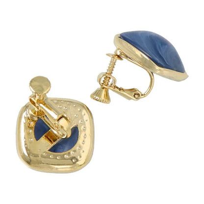 Japanese non-pierced earrings- Rhombus Marble Metal Frame Earrings – Screw-Back Style