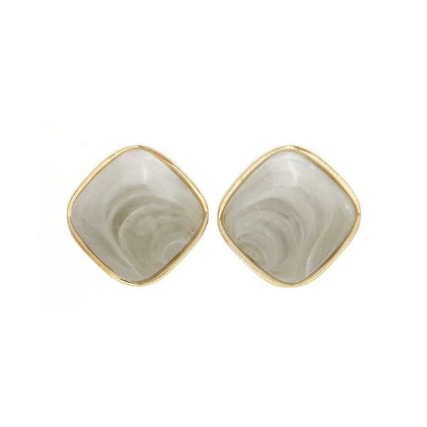 Japanese non-pierced earrings- Rhombus Marble Metal Frame Earrings – Screw-Back Style