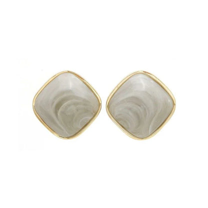 Japanese non-pierced earrings- Rhombus Marble Metal Frame Earrings – Screw-Back Style