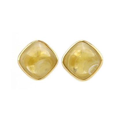 Japanese non-pierced earrings- Rhombus Marble Metal Frame Earrings – Screw-Back Style