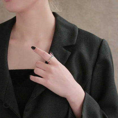 Japanese ring- Silver stainless steel two-tone ring- Made in Japan