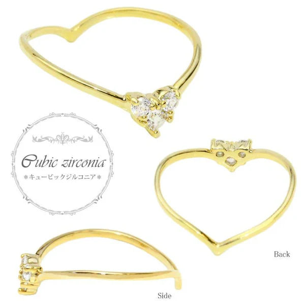 Japanese ring- Nickel-free 3-stone cubic zirconia heart-shaped ring- Made in Japan