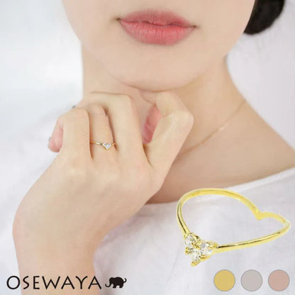 Japanese ring- Nickel-free 3-stone cubic zirconia heart-shaped ring- Made in Japan