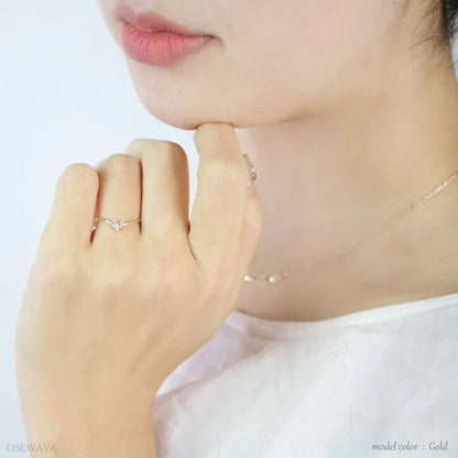 Japanese ring- Nickel-free 3-stone cubic zirconia heart-shaped ring- Made in Japan