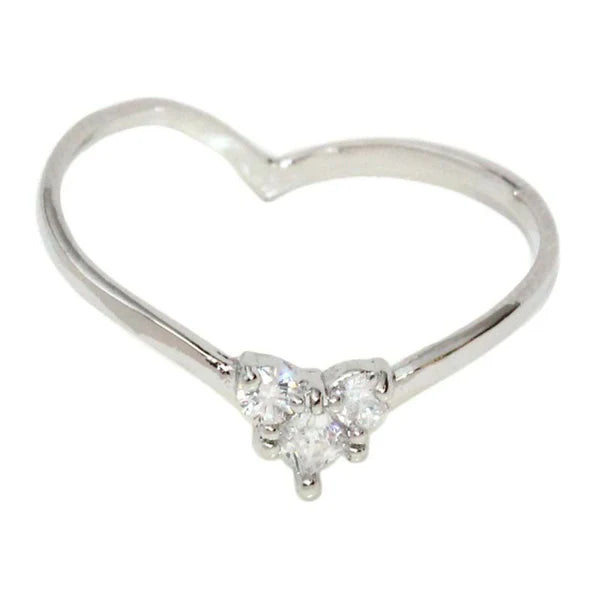 Japanese ring- Nickel-free 3-stone cubic zirconia heart-shaped ring- Made in Japan