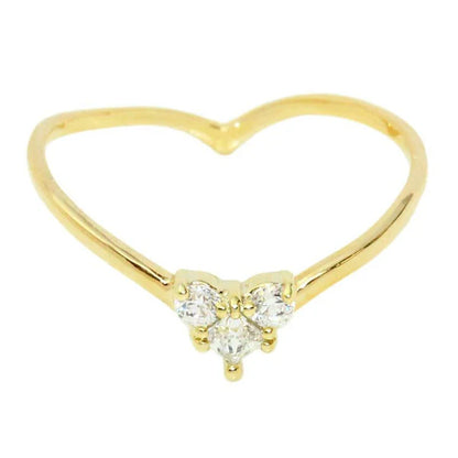 Japanese ring- Nickel-free 3-stone cubic zirconia heart-shaped ring- Made in Japan