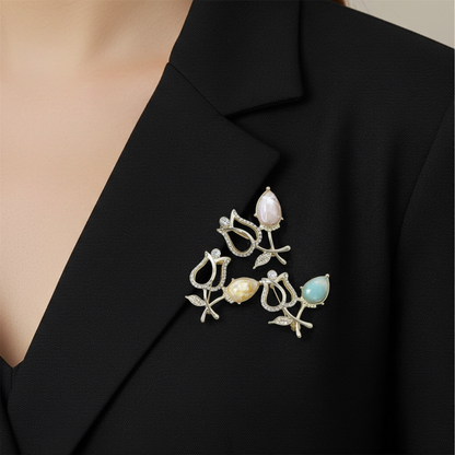 日式胸針 - 鬱金香花開胸針